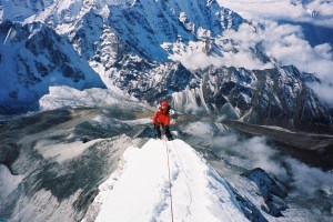 Wanda abseiling back to camp 2