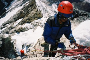 Wanda climbing the Yellow Tower on the way to camp 2