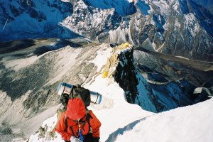Wanda with the spectacularly placed camp 2 in the back ground