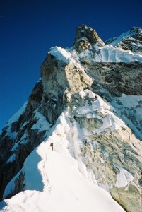 Heading for the Couloir and Grey tower