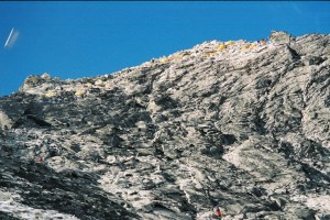At the bottom of the slabs leading to Camp 1