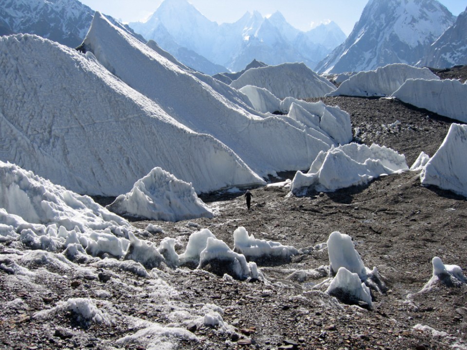 Heading for Concordia, the Gasherbrum group in the distance
