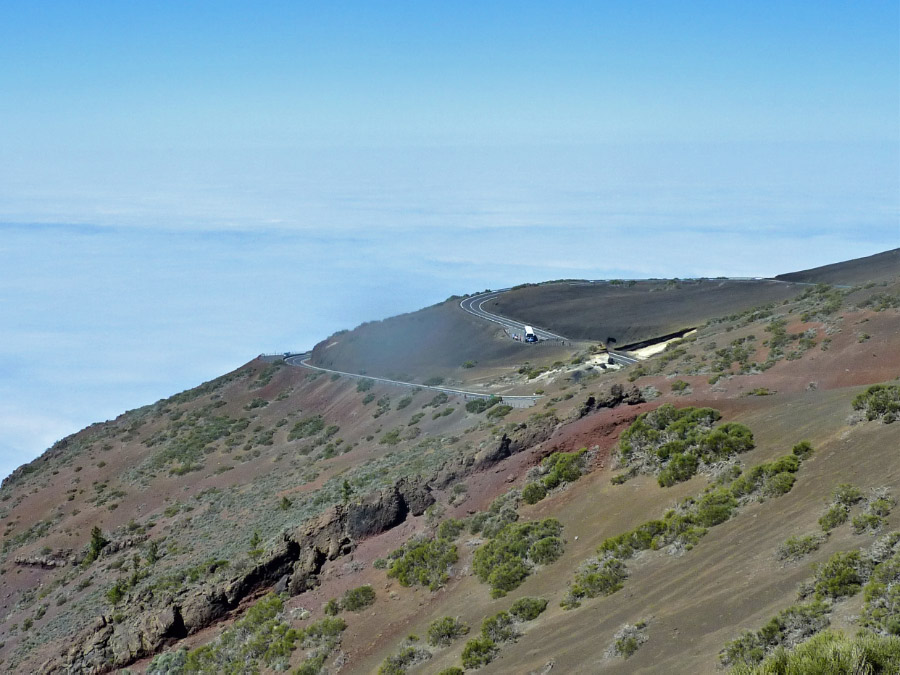 Looking down on the clouds on the road past the Observatory