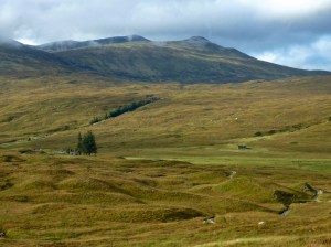 Meanach bothy with the Grey Corries in the background