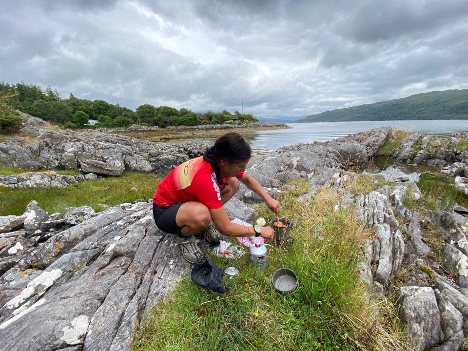 Indra making an “all in one” on the shores of Loch Sunart near Salen.