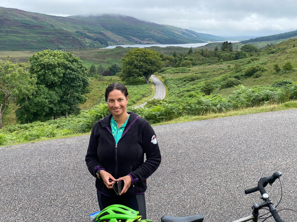 Taking a break after the tough climb out of Dervaig with Loch Frisa in the background, heading for Tobermory